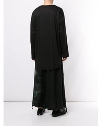 dunkeltürkises bedrucktes Langarmshirt von Yohji Yamamoto