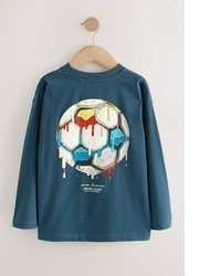dunkeltürkises bedrucktes Langarmshirt von next