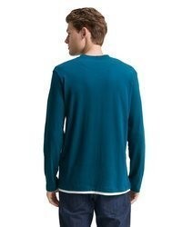 dunkeltürkises bedrucktes Langarmshirt von Tom Tailor
