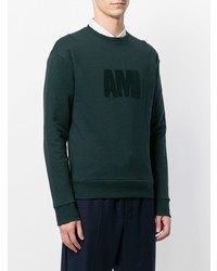 dunkeltürkises bedrucktes Sweatshirt von AMI Alexandre Mattiussi