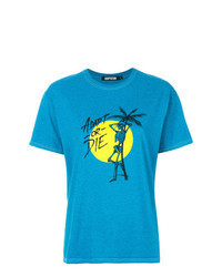 dunkeltürkises bedrucktes T-Shirt mit einem Rundhalsausschnitt