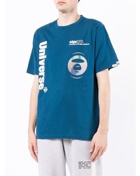 dunkeltürkises bedrucktes T-Shirt mit einem Rundhalsausschnitt von AAPE BY A BATHING APE