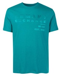 dunkeltürkises bedrucktes T-Shirt mit einem Rundhalsausschnitt von Armani Exchange