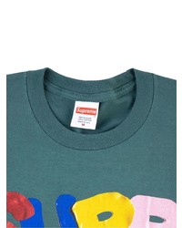 dunkeltürkises bedrucktes T-Shirt mit einem Rundhalsausschnitt von Supreme