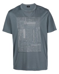 dunkeltürkises bedrucktes T-Shirt mit einem Rundhalsausschnitt von Brioni