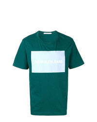 dunkeltürkises bedrucktes T-Shirt mit einem Rundhalsausschnitt von Calvin Klein Jeans