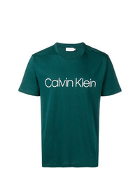 dunkeltürkises bedrucktes T-Shirt mit einem Rundhalsausschnitt von Calvin Klein