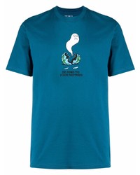 dunkeltürkises bedrucktes T-Shirt mit einem Rundhalsausschnitt von Carhartt WIP