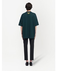 dunkeltürkises bedrucktes T-Shirt mit einem Rundhalsausschnitt von Prada