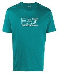 dunkeltürkises bedrucktes T-Shirt mit einem Rundhalsausschnitt von Ea7 Emporio Armani