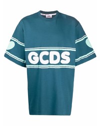 dunkeltürkises bedrucktes T-Shirt mit einem Rundhalsausschnitt von Gcds