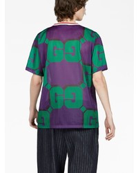 dunkeltürkises bedrucktes T-Shirt mit einem Rundhalsausschnitt von Gucci