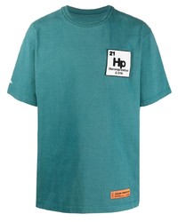 dunkeltürkises bedrucktes T-Shirt mit einem Rundhalsausschnitt von Heron Preston