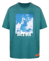 dunkeltürkises bedrucktes T-Shirt mit einem Rundhalsausschnitt von Heron Preston