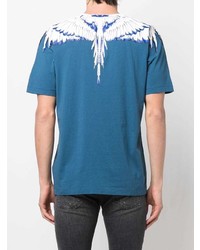 dunkeltürkises bedrucktes T-Shirt mit einem Rundhalsausschnitt von Marcelo Burlon County of Milan