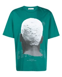 dunkeltürkises bedrucktes T-Shirt mit einem Rundhalsausschnitt von Ih Nom Uh Nit