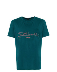 dunkeltürkises bedrucktes T-Shirt mit einem Rundhalsausschnitt von Just Cavalli