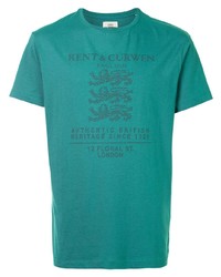 dunkeltürkises bedrucktes T-Shirt mit einem Rundhalsausschnitt von Kent & Curwen