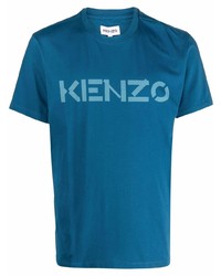 dunkeltürkises bedrucktes T-Shirt mit einem Rundhalsausschnitt von Kenzo