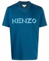 dunkeltürkises bedrucktes T-Shirt mit einem Rundhalsausschnitt von Kenzo