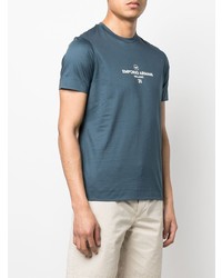 dunkeltürkises bedrucktes T-Shirt mit einem Rundhalsausschnitt von Emporio Armani