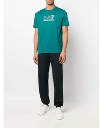 dunkeltürkises bedrucktes T-Shirt mit einem Rundhalsausschnitt von Ea7 Emporio Armani