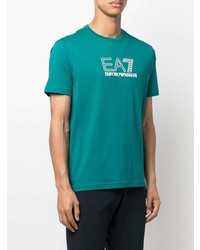 dunkeltürkises bedrucktes T-Shirt mit einem Rundhalsausschnitt von Ea7 Emporio Armani