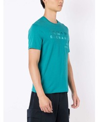 dunkeltürkises bedrucktes T-Shirt mit einem Rundhalsausschnitt von Armani Exchange