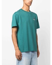 dunkeltürkises bedrucktes T-Shirt mit einem Rundhalsausschnitt von New Balance
