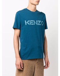 dunkeltürkises bedrucktes T-Shirt mit einem Rundhalsausschnitt von Kenzo