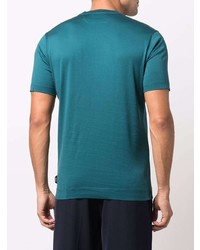 dunkeltürkises bedrucktes T-Shirt mit einem Rundhalsausschnitt von Z Zegna