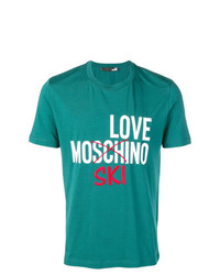dunkeltürkises bedrucktes T-Shirt mit einem Rundhalsausschnitt von Love Moschino