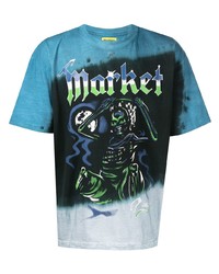 dunkeltürkises bedrucktes T-Shirt mit einem Rundhalsausschnitt von MARKET