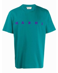 dunkeltürkises bedrucktes T-Shirt mit einem Rundhalsausschnitt von Marni