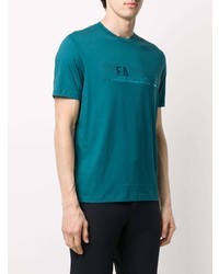 dunkeltürkises bedrucktes T-Shirt mit einem Rundhalsausschnitt von Emporio Armani