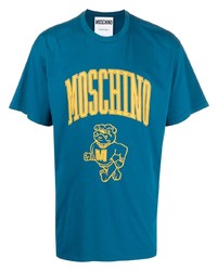 dunkeltürkises bedrucktes T-Shirt mit einem Rundhalsausschnitt von Moschino