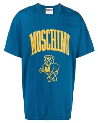 dunkeltürkises bedrucktes T-Shirt mit einem Rundhalsausschnitt von Moschino