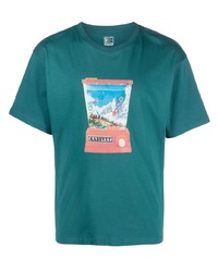 dunkeltürkises bedrucktes T-Shirt mit einem Rundhalsausschnitt von PACCBET