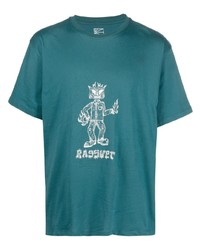 dunkeltürkises bedrucktes T-Shirt mit einem Rundhalsausschnitt von PACCBET