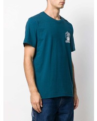 dunkeltürkises bedrucktes T-Shirt mit einem Rundhalsausschnitt von A.P.C.