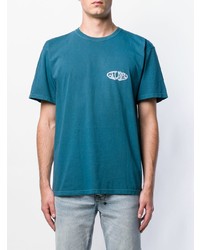 dunkeltürkises bedrucktes T-Shirt mit einem Rundhalsausschnitt von Stussy