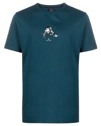 dunkeltürkises bedrucktes T-Shirt mit einem Rundhalsausschnitt von PS Paul Smith