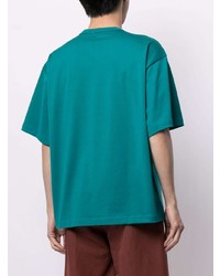 dunkeltürkises bedrucktes T-Shirt mit einem Rundhalsausschnitt von Kolor