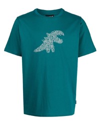 dunkeltürkises bedrucktes T-Shirt mit einem Rundhalsausschnitt von SPORT b. by agnès b.