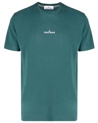 dunkeltürkises bedrucktes T-Shirt mit einem Rundhalsausschnitt von Stone Island