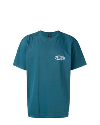 dunkeltürkises bedrucktes T-Shirt mit einem Rundhalsausschnitt von Stussy