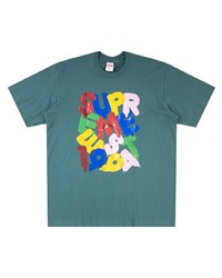 dunkeltürkises bedrucktes T-Shirt mit einem Rundhalsausschnitt von Supreme