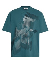 dunkeltürkises bedrucktes T-Shirt mit einem Rundhalsausschnitt von Z Zegna