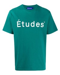 dunkeltürkises bedrucktes T-Shirt mit einem Rundhalsausschnitt von Études
