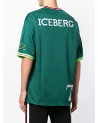 dunkeltürkises bedrucktes T-Shirt mit einem V-Ausschnitt von Iceberg
